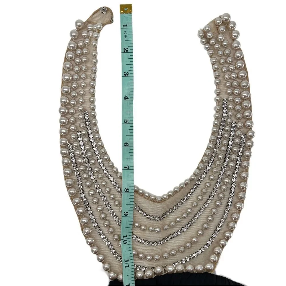 Aidan Mattox Midi Pearl Gem Collar Black Silk Dress Size 8 - Picture 10 of 13